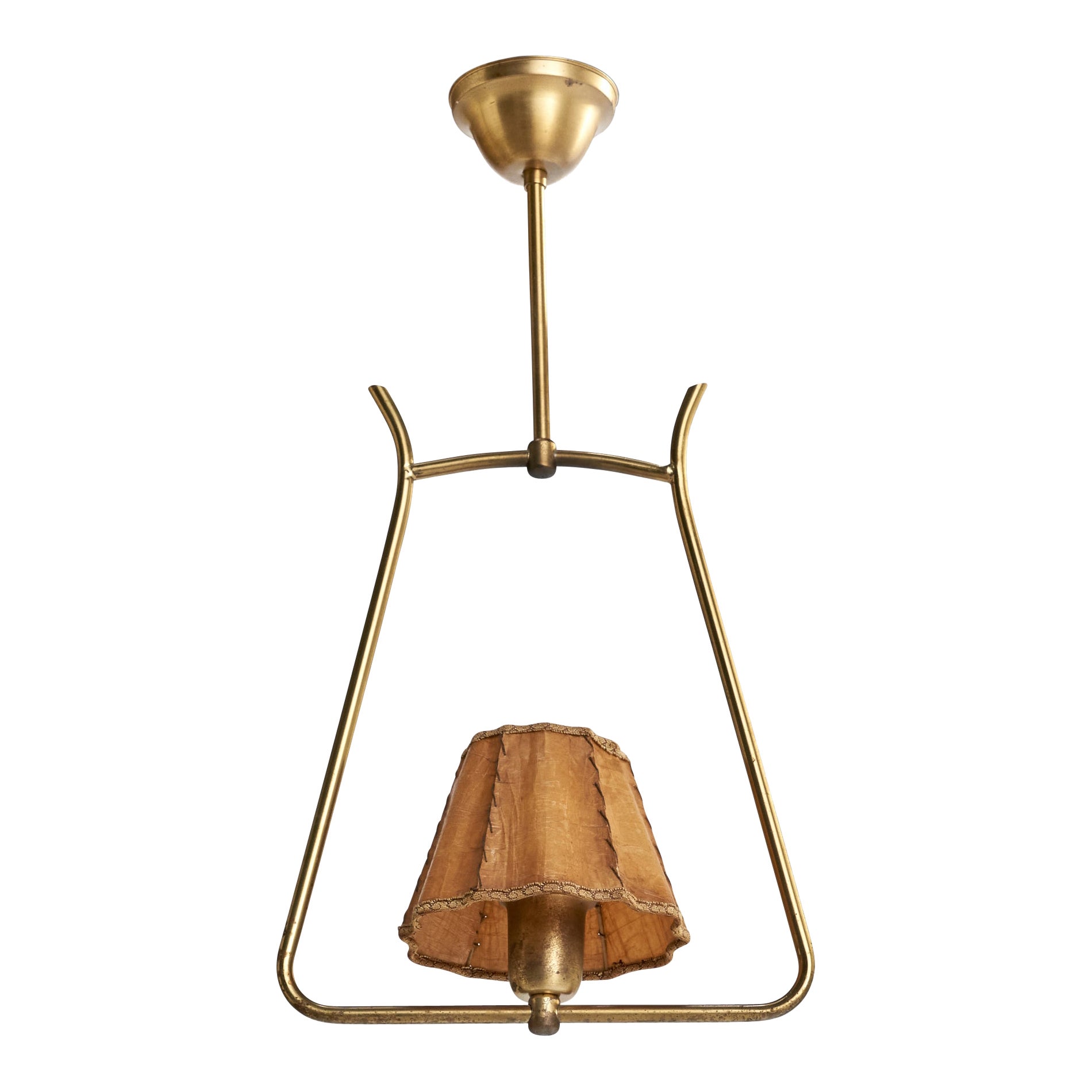 Designer svedese, lampada a sospensione, ottone, carta pergamena, Svezia, anni '40