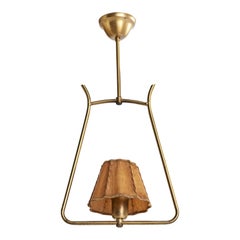 Schwedische Designerin, Pendelleuchte, Messing, Pergamentpapier, Schweden, 1940er Jahre