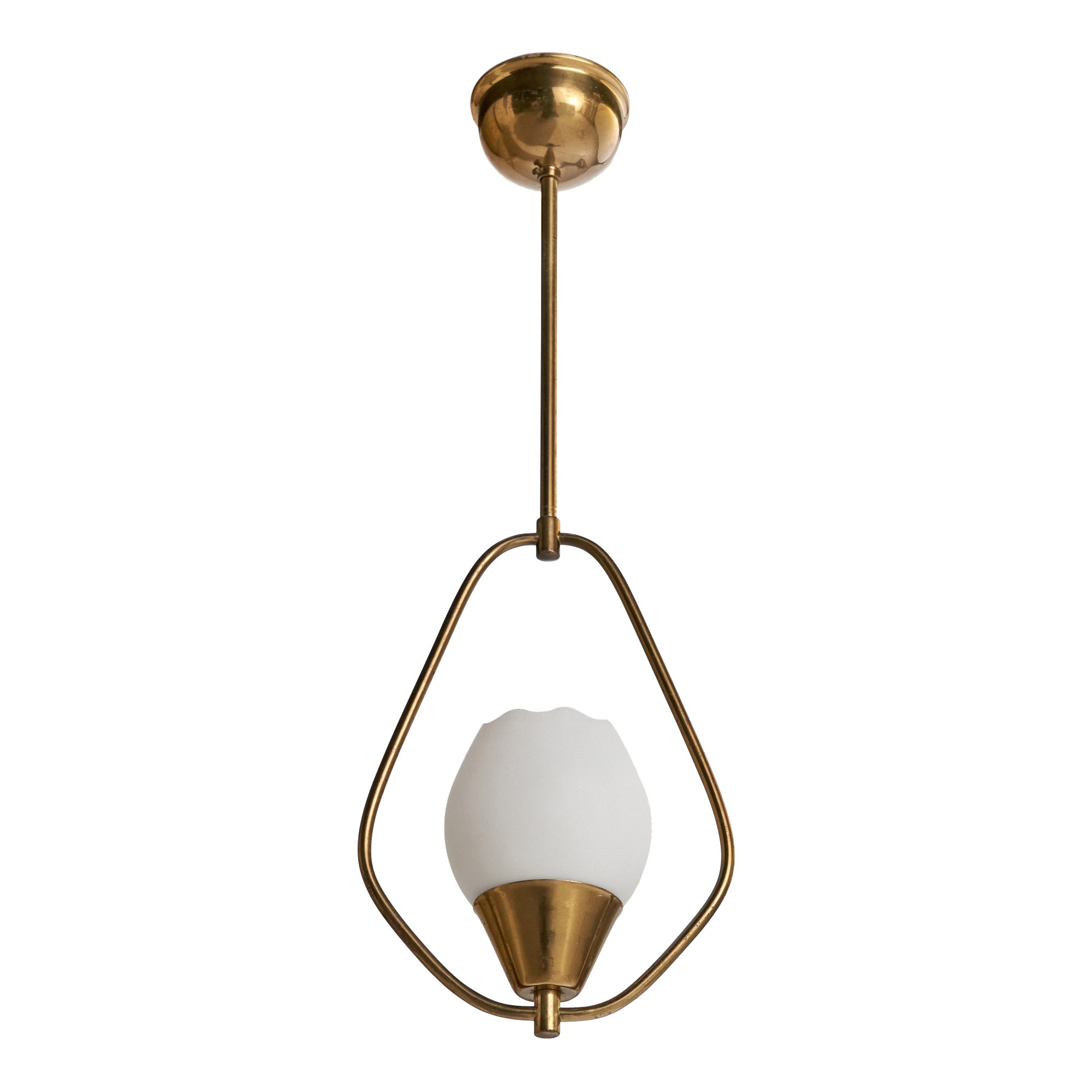 Schwedische Designer-Hängelampe, Messing, Glas, Schweden, 1940er Jahre im Angebot