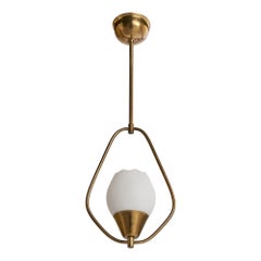 Swedish Designer, Pendant Light, Brass, Glass, Sweden, 1940s