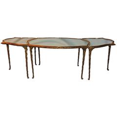 Vintage Maison Baguès Bronze Mirrored Guerin Three 3 Part Jansen Coffee Coctail Table
