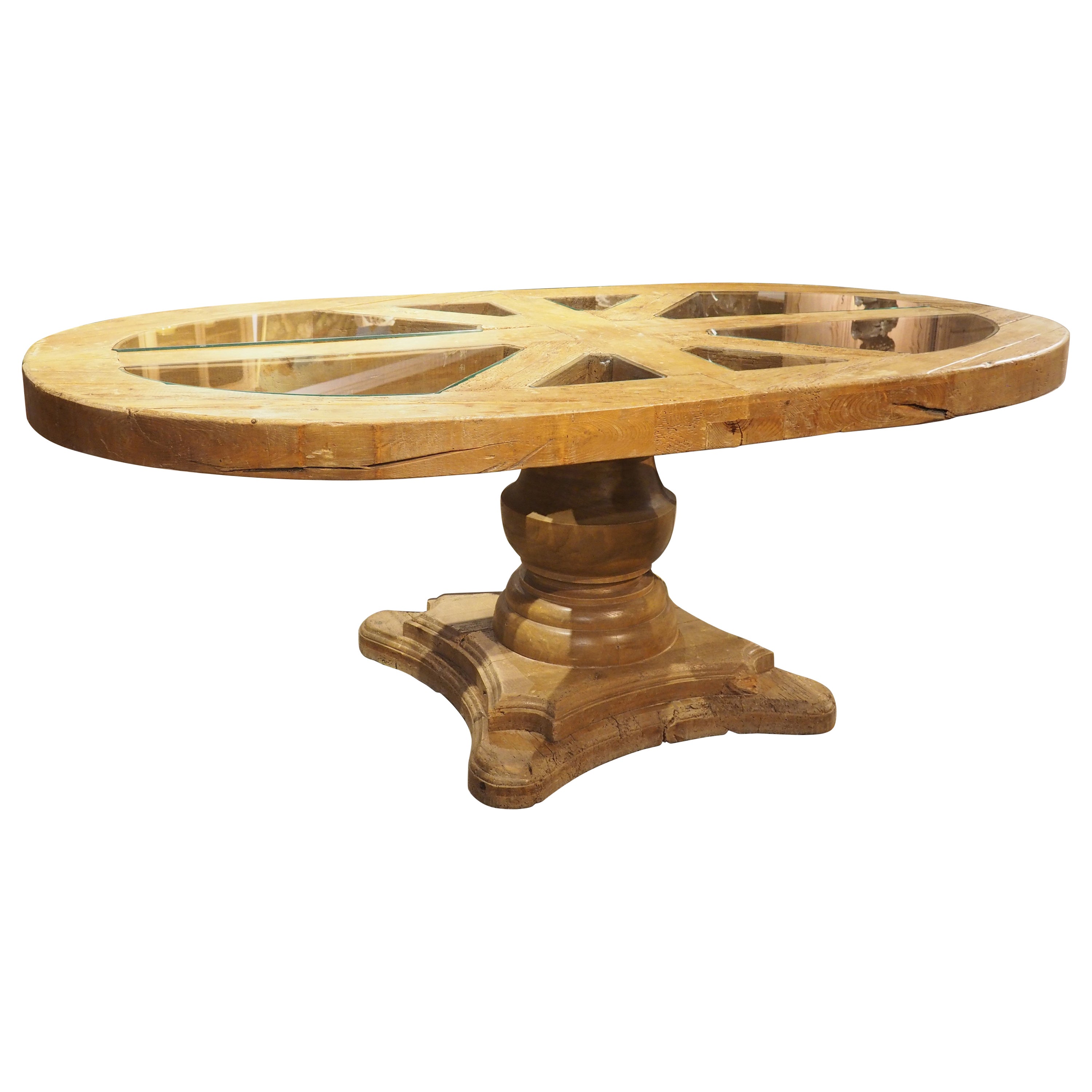 Table de salle à manger ou de petit déjeuner ovale, avec panneaux en verre, Circa 1940s en vente