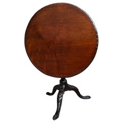 Antique English Tilt-Top Round Table Carved Mahogany Game Mahjong Wine c1890