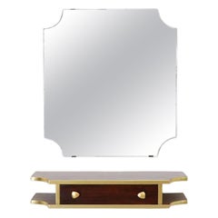 1950s Retro Wall Mounted Salon Vanity with Mirror and Wooden Shelf with Drawer