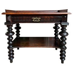 Antique English Hall Sofa Table Sideboard Carved Oak Bobbin Leg c1910