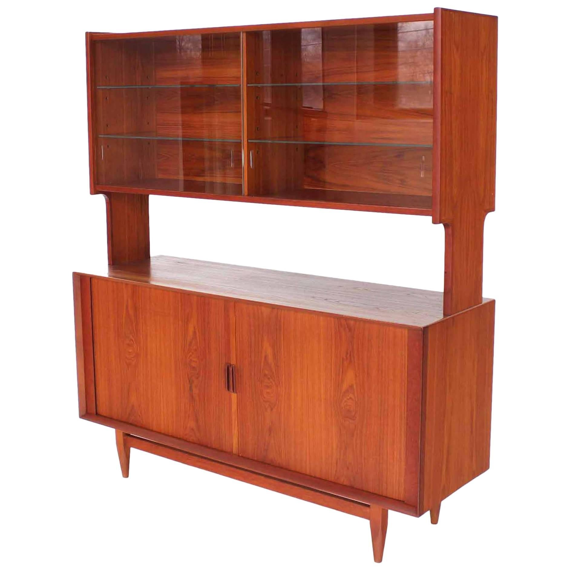 Danish Modern Teak Tambour Door Credenza with Bookcase Hutch 