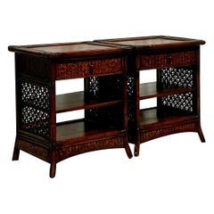 Vintage Coastal Woven Rattan Nightstands - a Pair