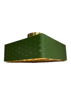 Deckenleuchte „Starry Sky“ von Paavo Tynell, Modell 9068, in Messing und Grün, Idman, 1950er Jahre
