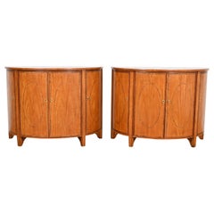 Baker Furniture Colonial Williamsburg Federal Inlaid Fruitwood Demilune Cabinets