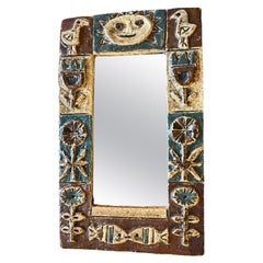 Ceramic mirror by les Argonautes, France 1960's