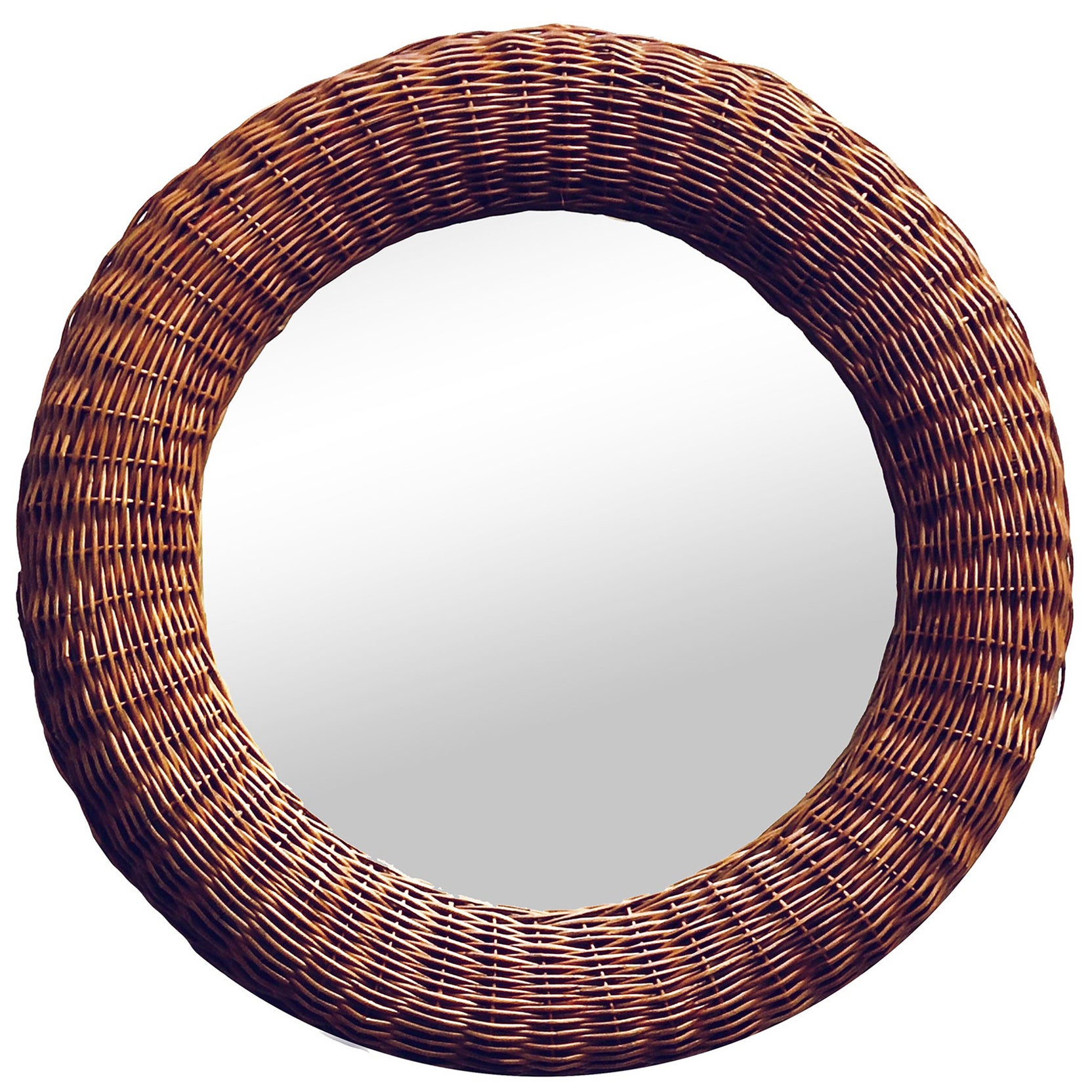 Rattan Runder Wandspiegel, Italien 1960er Jahre