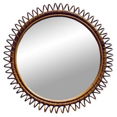 Rattan Round Wall Mirror, Italy 1960s
