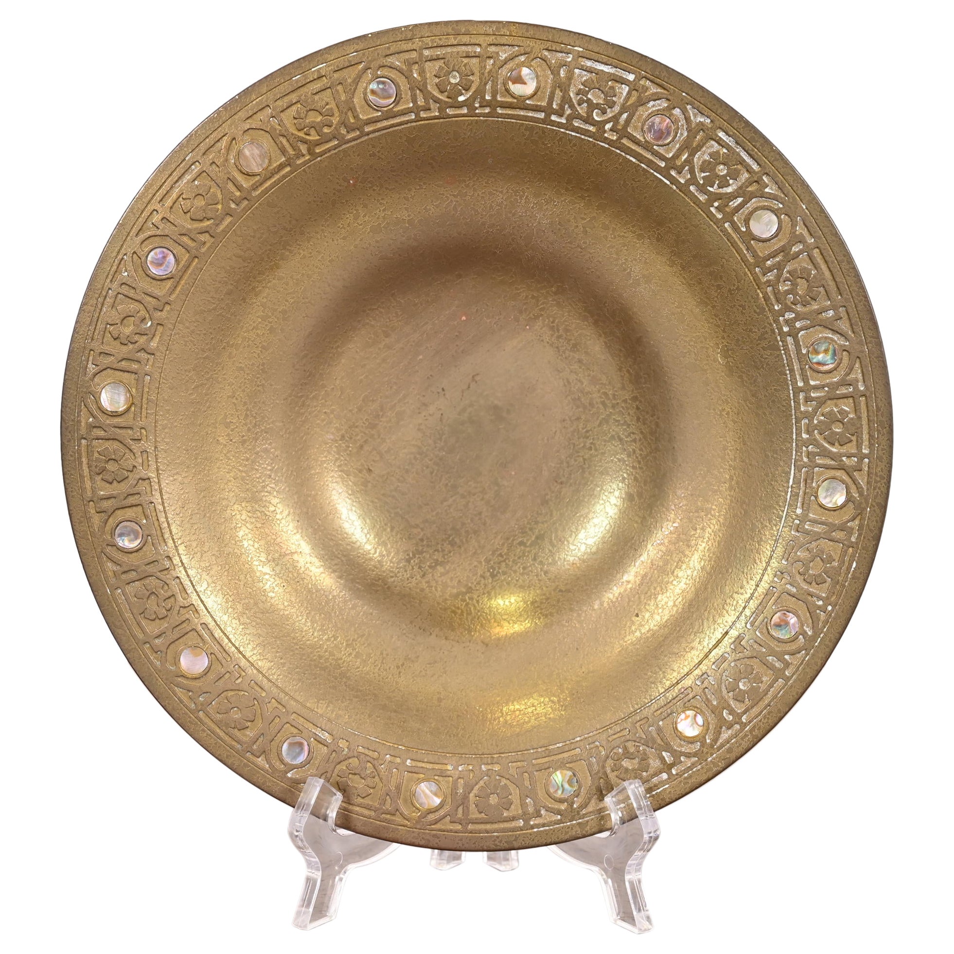 Tiffany Studios New York Bronze Doré Bowl With Abalone Inlay