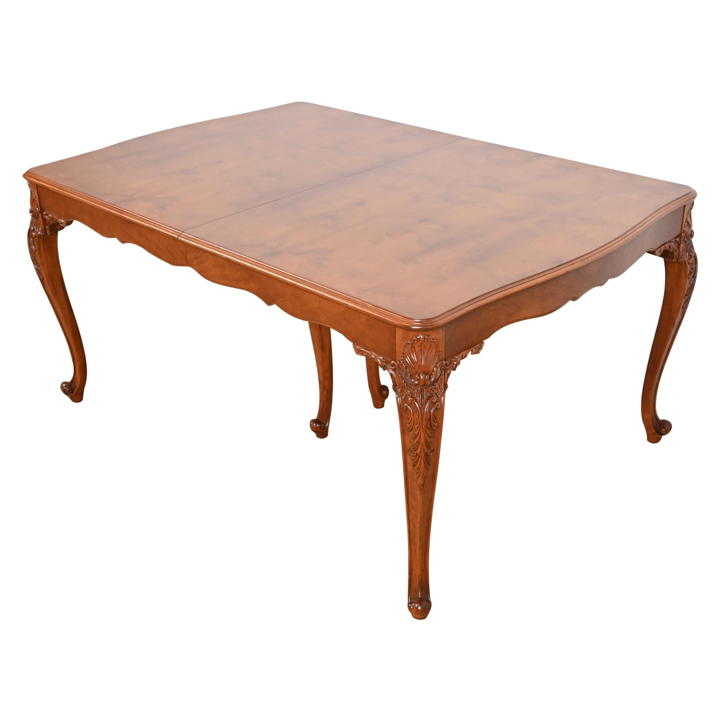 Romweber French Provincial Louis XV Burl Wood Dining Table, Newly Refinished