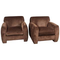 Vintage Stylish Pair of Chenille Upholstered Club Chairs