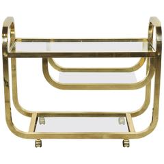 Glamorous 1970s High Style Polished Brass Bar Cart