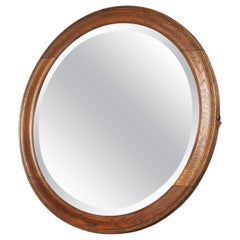 Round Wall Mirror in Solid Oak 1940s
