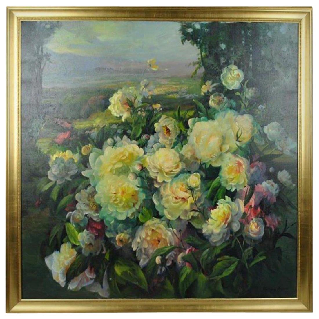 Oil on Canvas Still Life Floral Landscape For Sale