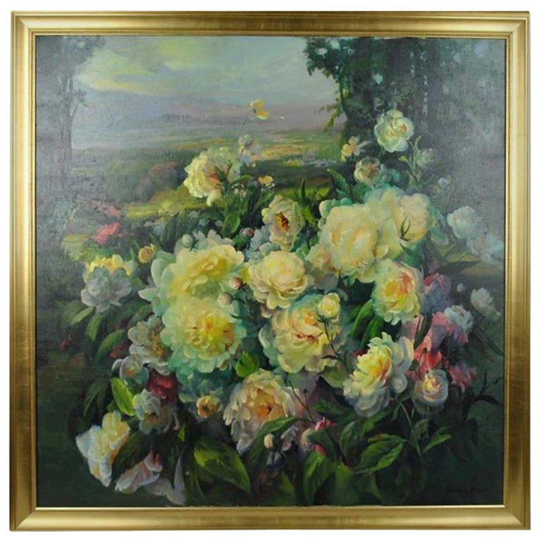 Oil on Canvas Still Life Floral Landscape For Sale at 1stDibs
