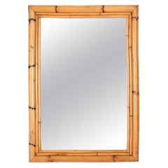 Mid-Century Italian Rectangular Mirror in Bamboo and Rattan, Italy 1970s