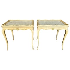 Vintage Französisch Marmorplatte hoch Wood End Tables, ein Paar