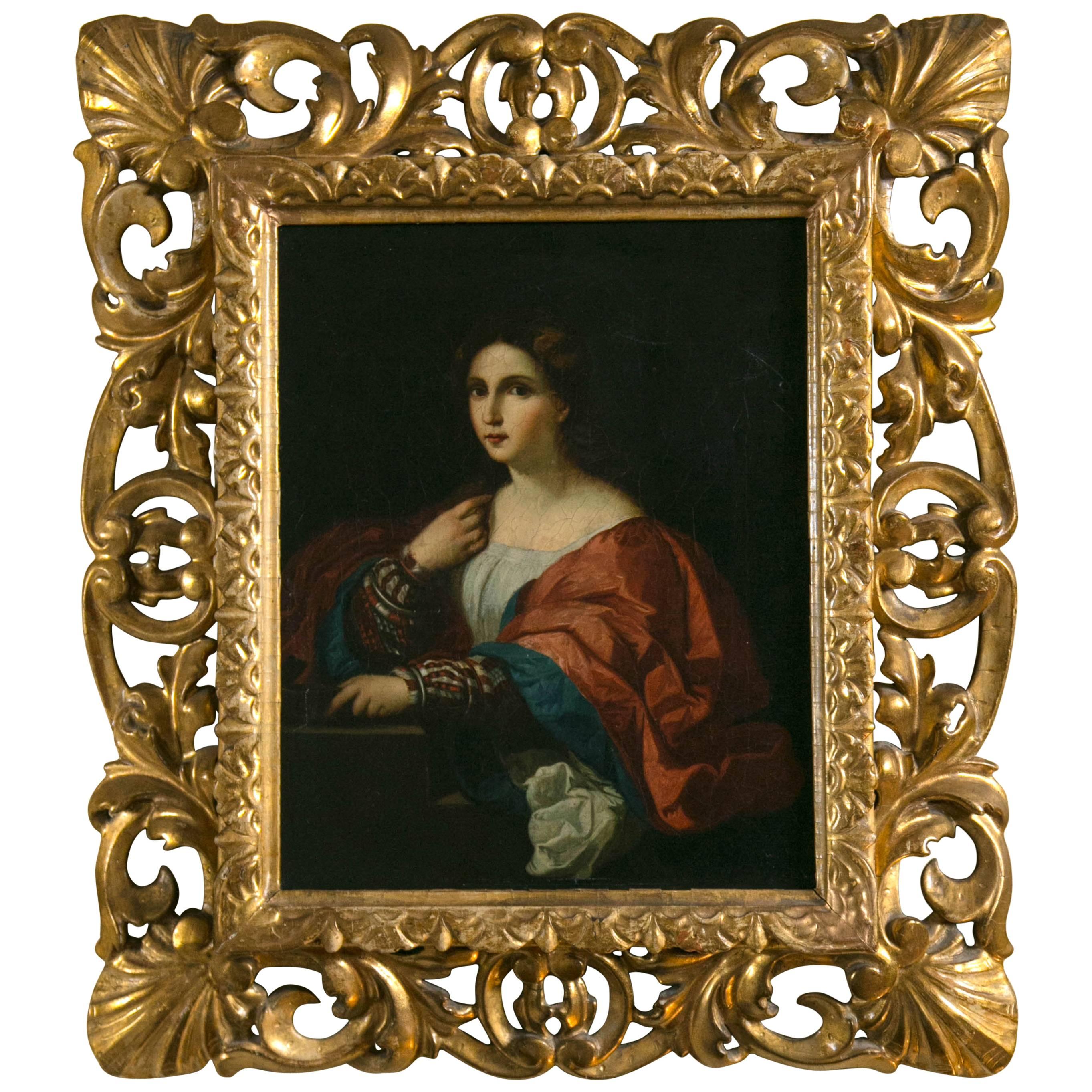 Porträt einer jungen Frau in einem vergoldeten Rahmen