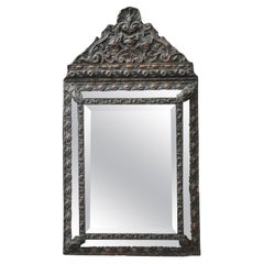 Late 19th Century Dutch Pressed Metal Wall Mirror With Floral Decorative Motifs