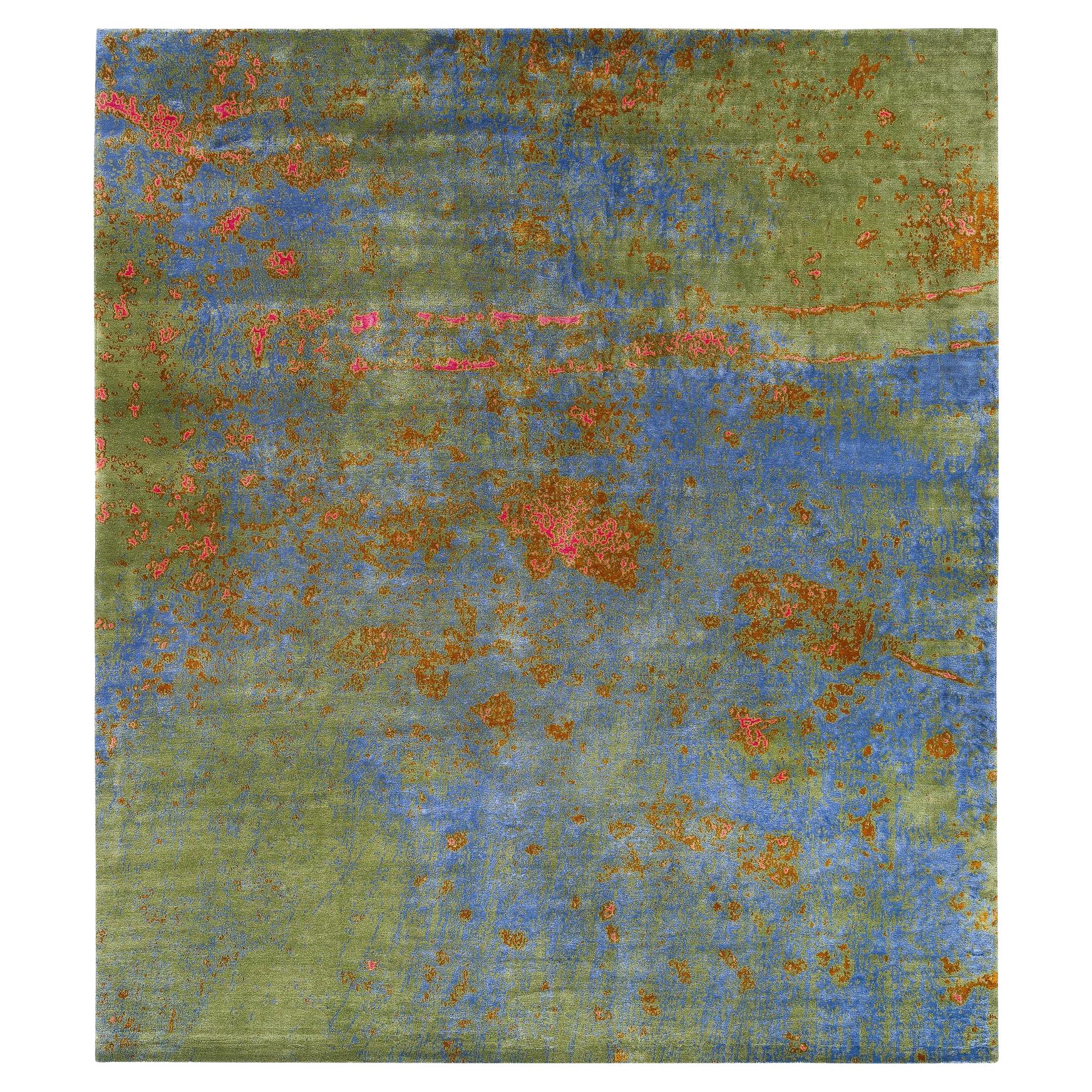 Abstract Organic Contemporary Silk and Wool Area Rug Suzu Fin by Joseph Carini For Sale