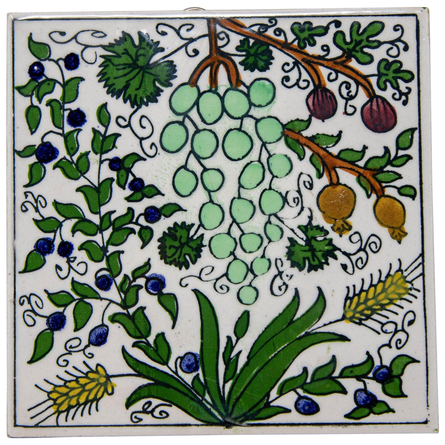 Azulejo de cerámica vintage de Jerusalén hecho a mano en Palestina Decoración de pared