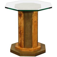 Italian Olive Burl and Brass Center Table by Tomasso Barbi
