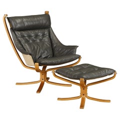 'Falcon' Chair and Ottoman by Sigurd Ressell for Vatne Møbler, 1970s, Signed