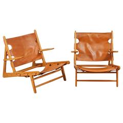 Pair of Leather Hunting Chairs by Børge Mogensen