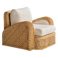 Jay Spectre, Lounge Chair, Rattan, Fabric, USA, 1970s