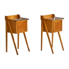 Italienische Designerin, Nachttische, Holz, Glas, Italien, 1940er Jahre