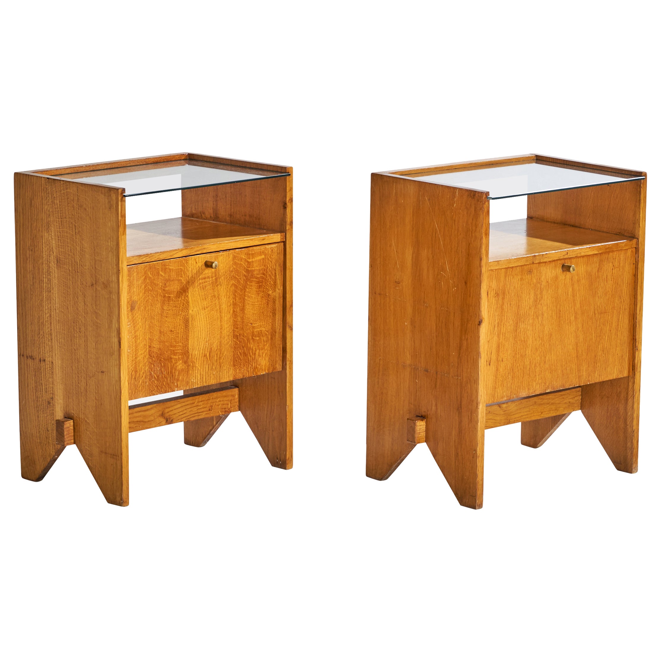 ISA Bergamo, Nachttische, Holz, Glas, Messing, Italien, 1950er Jahre