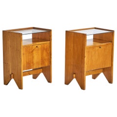 ISA Bergamo, Comodini, Legno, Vetro, Ottone, Italia, anni '50