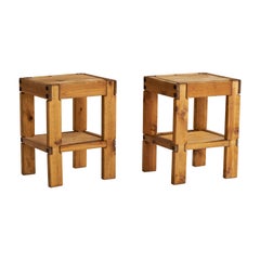 American Designer, Side Tables, Pine, Metal, USA, 1970s
