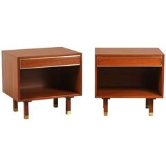 Pair of Walnut and Brass Nightstands by Harvey Probber