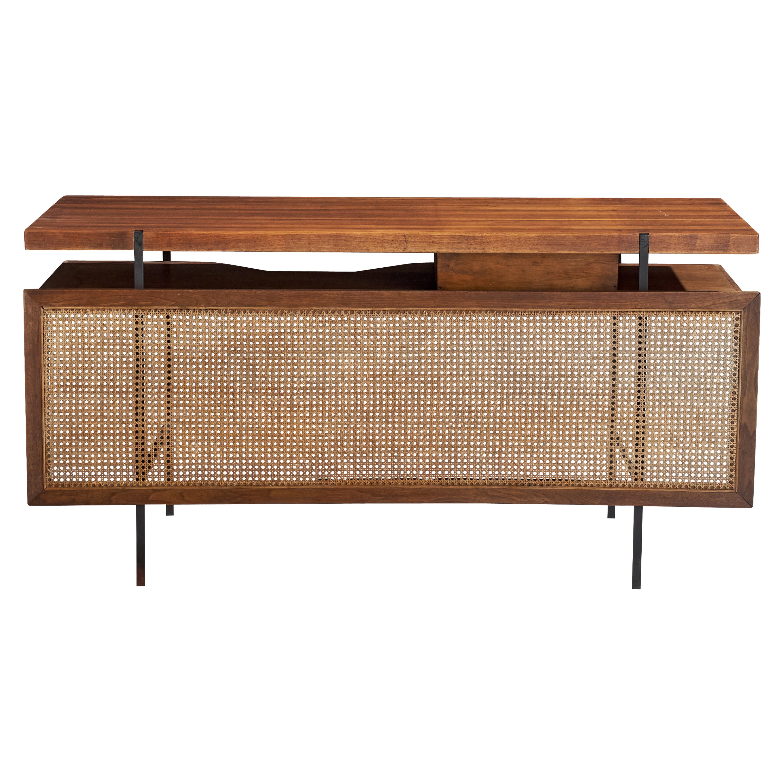 American Designer, Desk, Iron, Wood, Cane, USA, 1950s