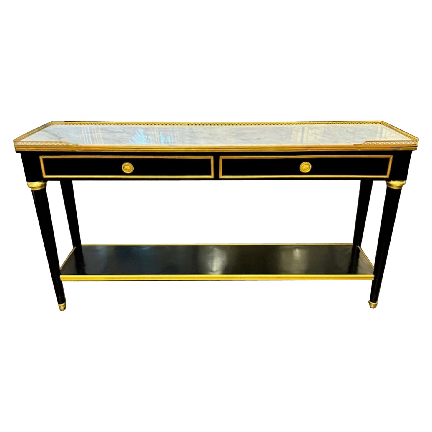 Console moderna francese in stile Luigi XVI laccata in nero