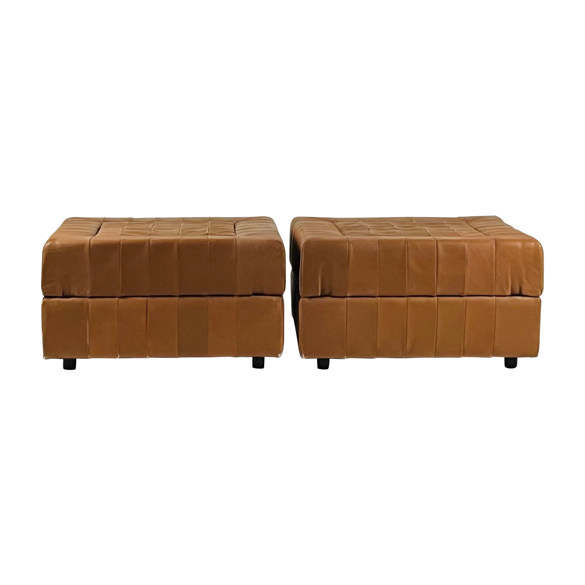 Pair of Brazilian Modern Strapped Leather Ottomans MP-145 by Percival Lafer