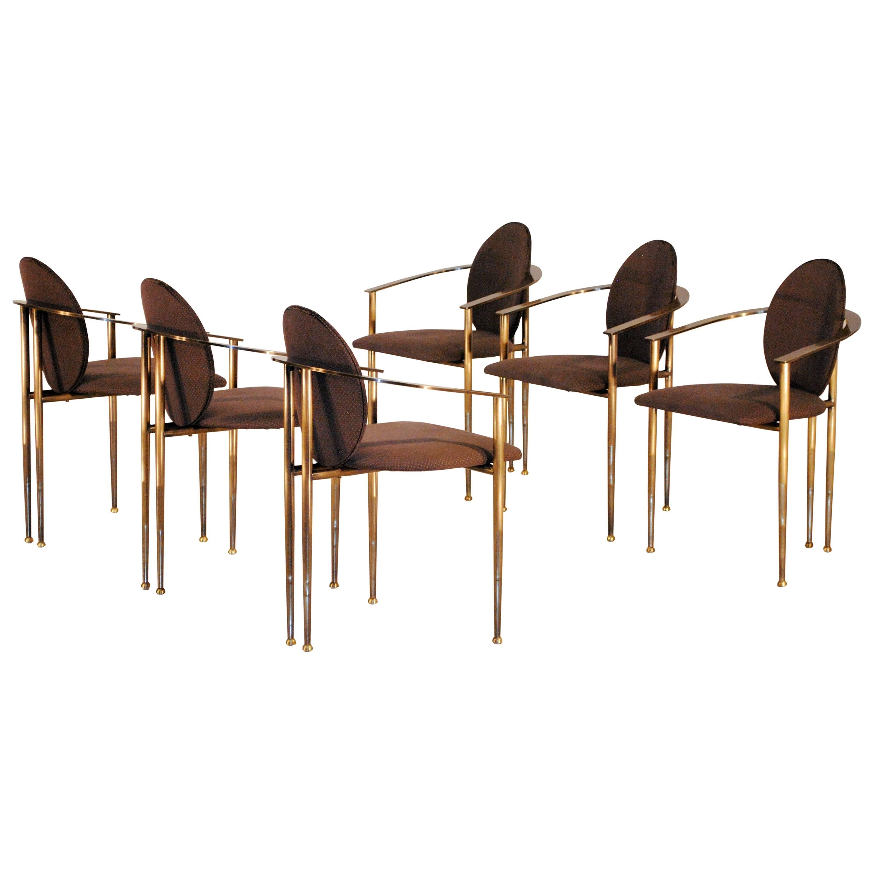 Elegant Set of Six Bronze Patina and Gold Plated Dining Chairs by Belgochrom