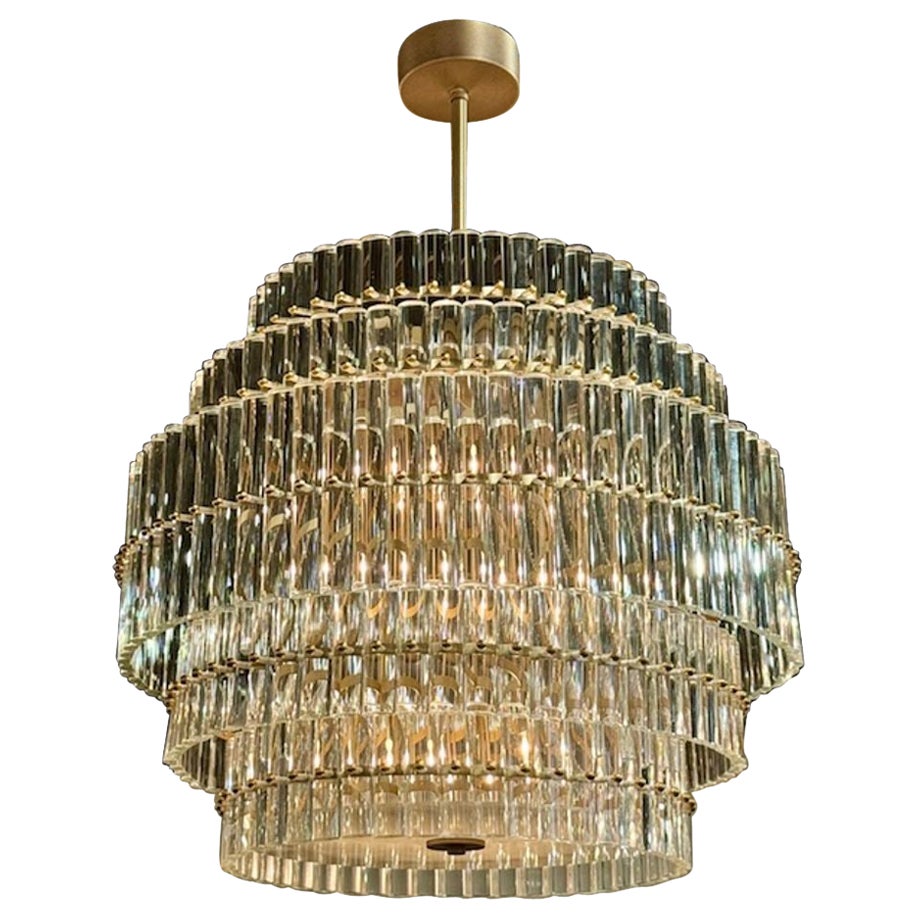 Modern Murano Glass and Brass Multi-Tier Drum Chandelier