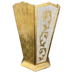Italian Florentine Gold and Cream Wastebasket Trash Can