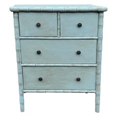 Faux Bamboo Blue Painted Four Drawer Chest of Drawers