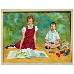 Vintage Regency Original Family Portrait Oil Painting on Canvas