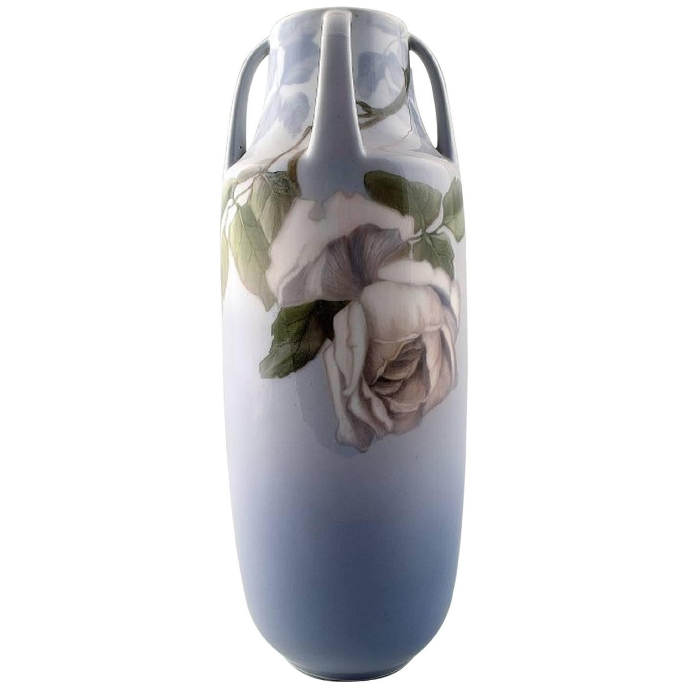 Royal Copenhagen Art Nouveau Vase Decorated with a Rose and a Butterfly