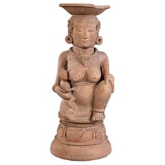 Figure de maïs du 15e siècle en terre cuite Majapahit (femme fertile avec enfant)