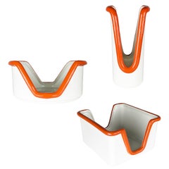 Italian white & orange 1970s ceramic tableware containers, set of 3