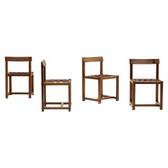 Set of 4 Brutalist leather strap dining chairs, 1950s.